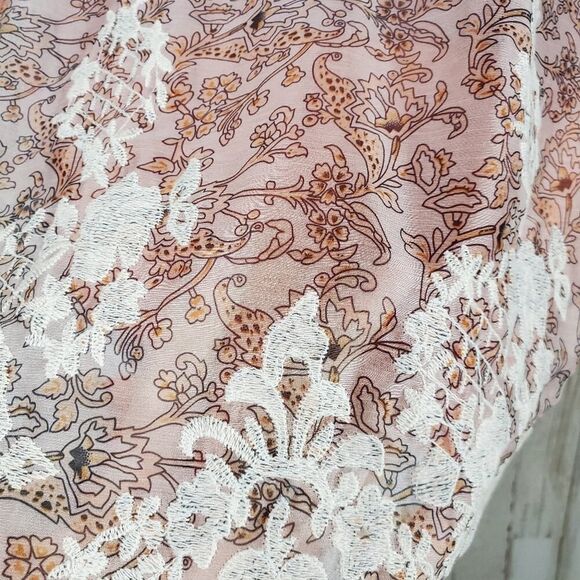 Umgee Color Block Lace Back Bell Sleeve Top Pink Orange Size Small - Picture 9 of 12